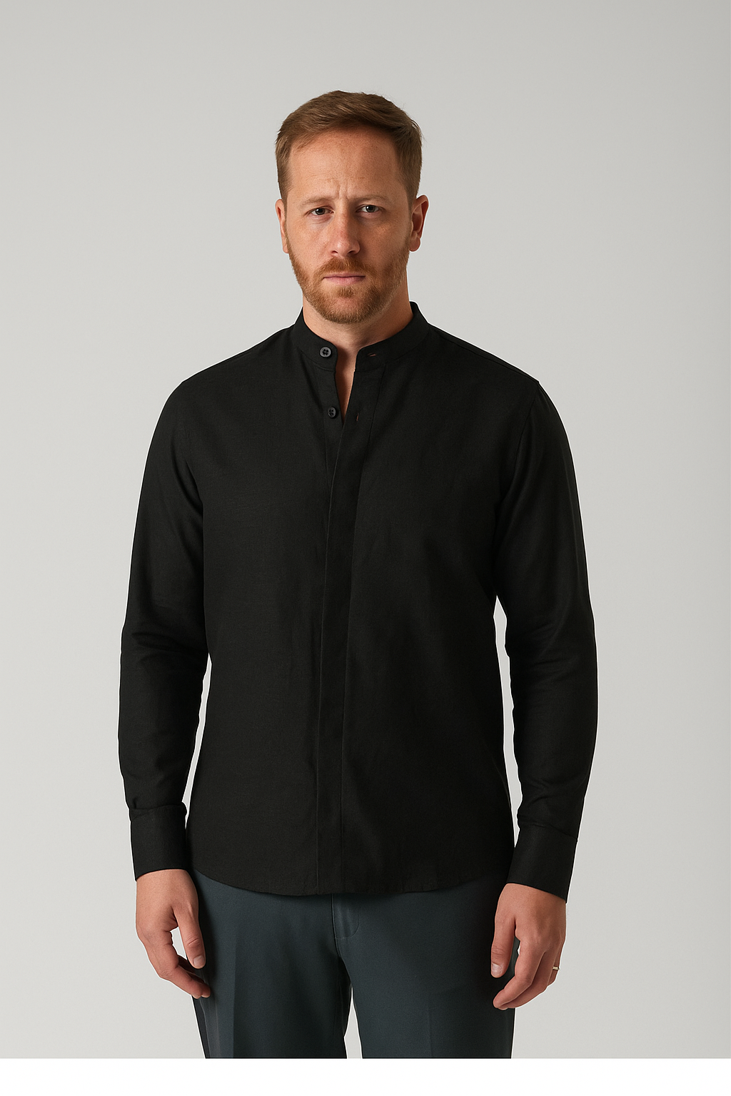 Noir Monarch Band Collar Shirt