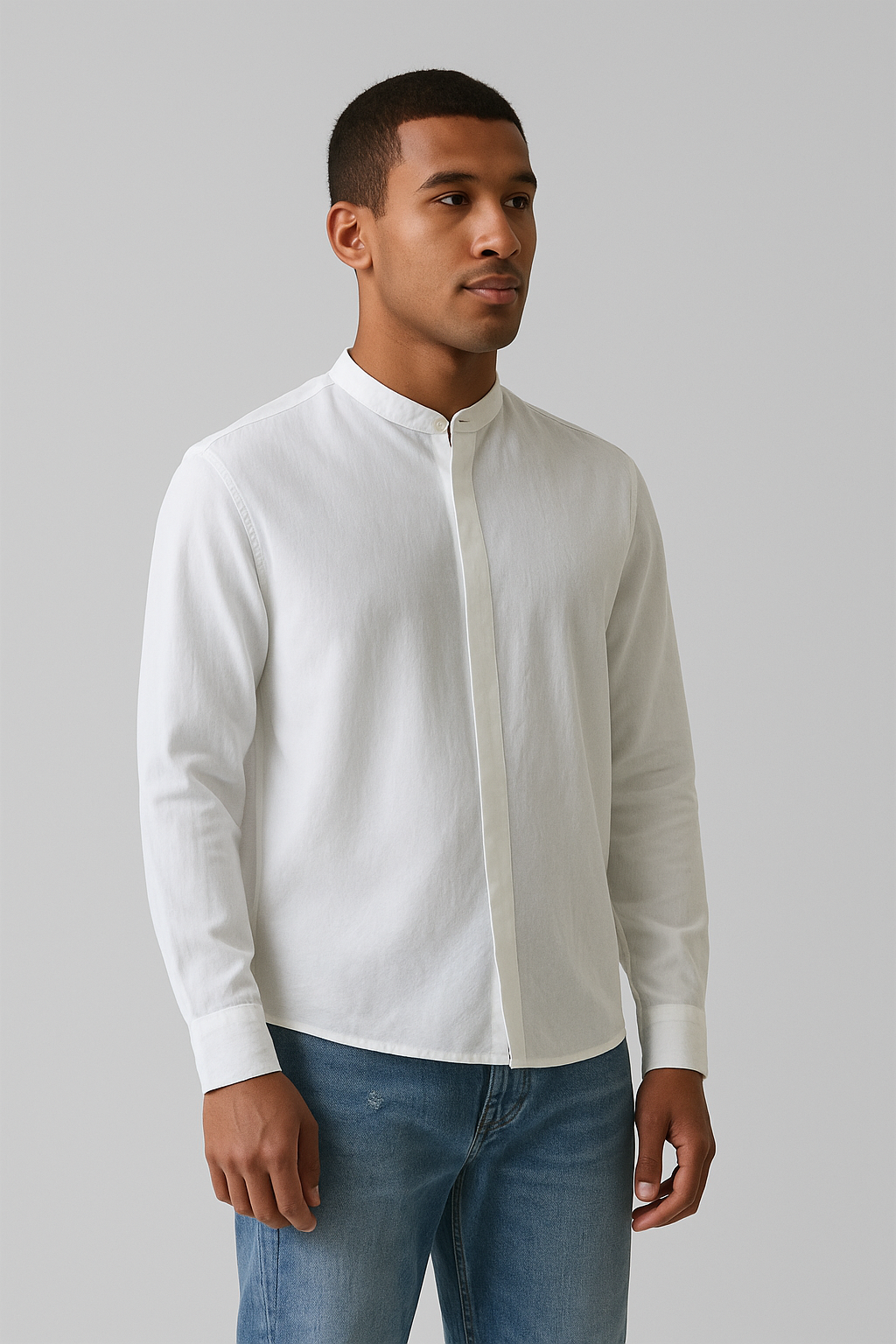 Alpine White Mandarin Linen Shirt