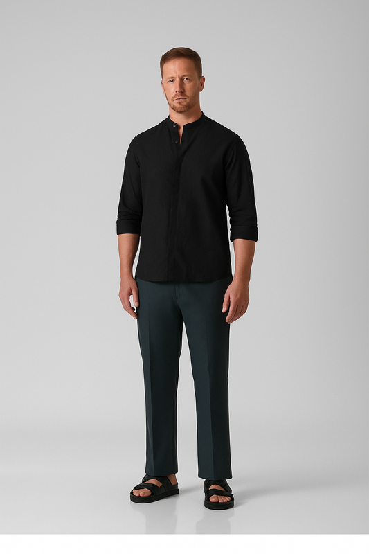 Noir Monarch Band Collar Shirt